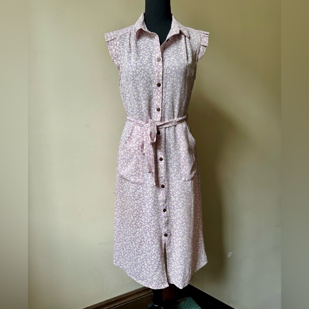 Montreal Floral Lavender Button-Down Midi Dress with Belt